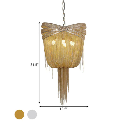 Gold/Silver 4/6/8 Lights Chandelier Lighting Rustic Metal Draped Beaded Hanging Light Fixture