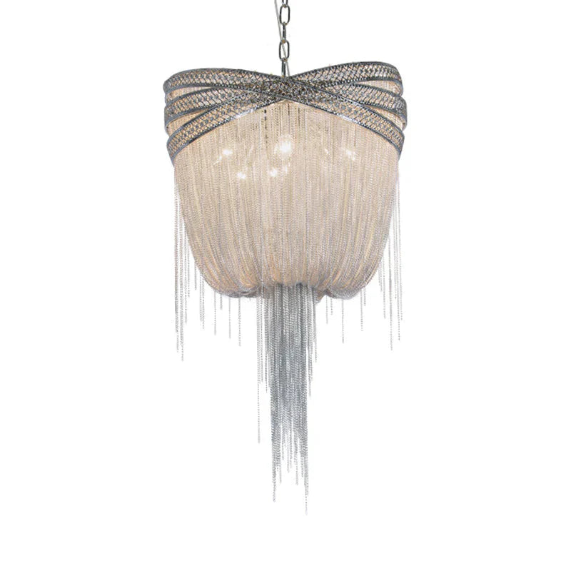 Gold/Silver 4/6/8 Lights Chandelier Lighting Rustic Metal Draped Beaded Hanging Light Fixture