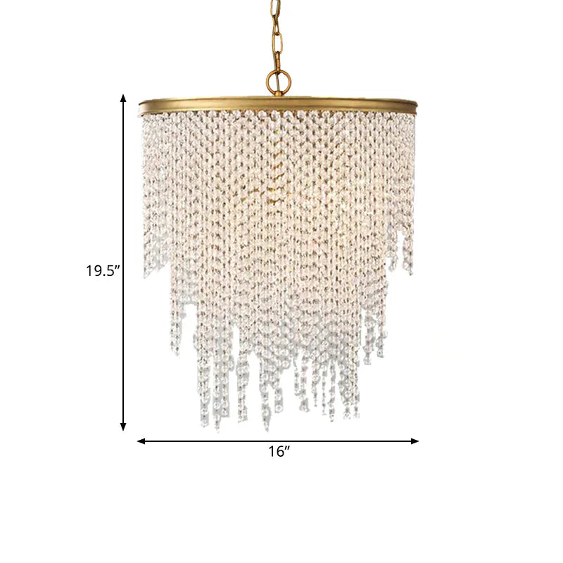 5/6 Lights Waterfall Chandelier Light Rural Brass Crystal Suspension Pendant For Bedroom