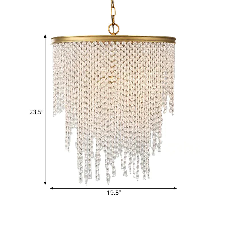 5/6 Lights Waterfall Chandelier Light Rural Brass Crystal Suspension Pendant For Bedroom