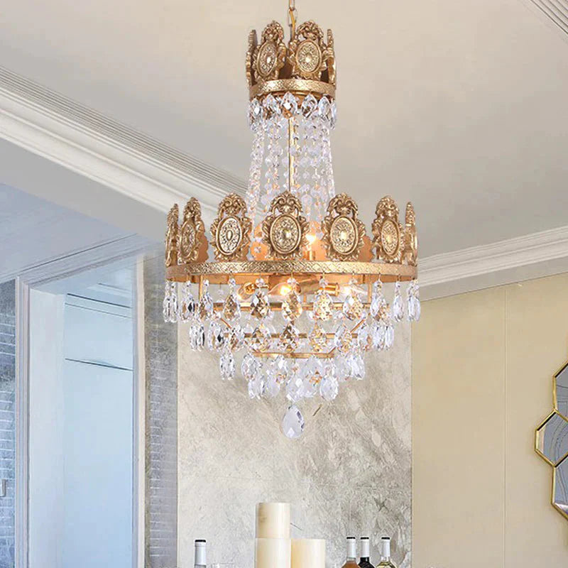 6 Lights Living Room Chandelier Lighting Lodge Silver/Gold Drop Pendant With Conical Crystal Shade