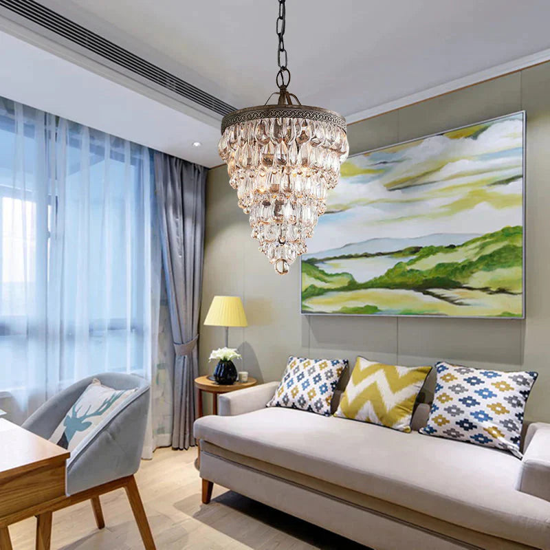 Layered Crystal Chandelier Lighting Fixture Traditional 8 Lights Living Room Pendant Lamp In Bronze