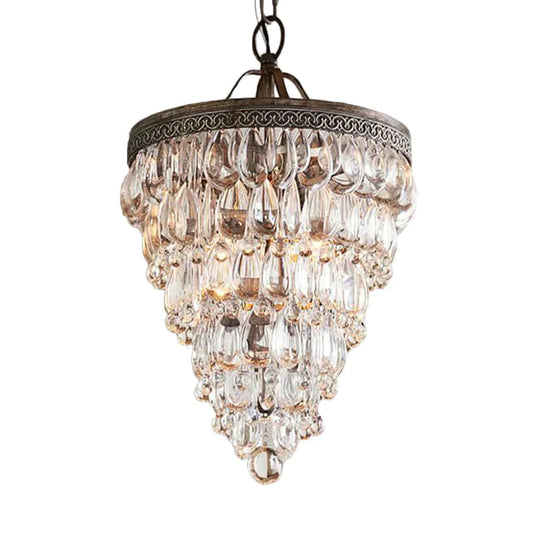 Layered Crystal Chandelier Lighting Fixture Traditional 8 Lights Living Room Pendant Lamp In Bronze