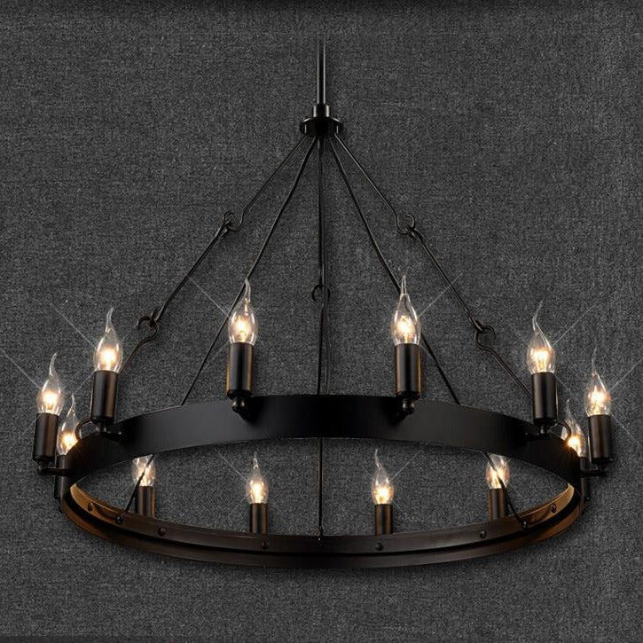 Round Wrought Iron Chandelier Living Room Bar Decorative Personality Cafe Candle Pendant
