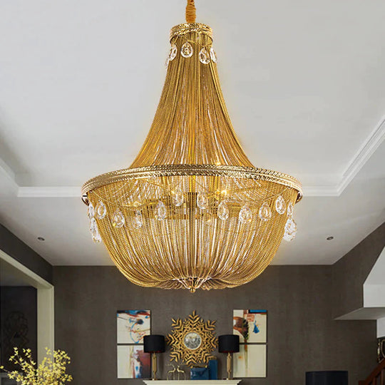 Gold 8 Lights Chandelier Pendant Light Countryside Metal Chain Suspension Lamp For Living Room