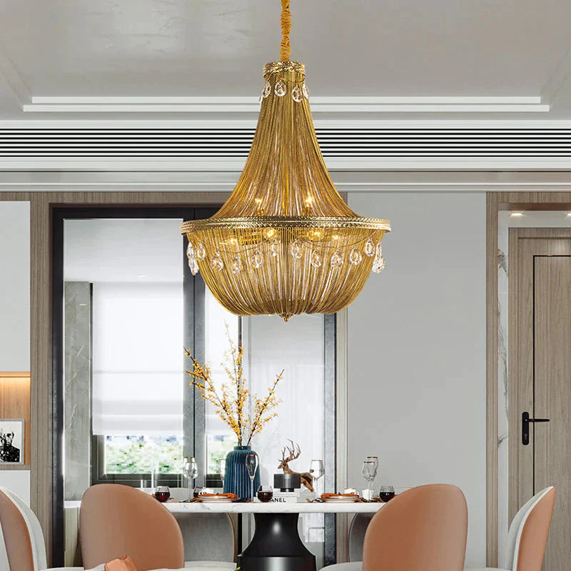 Gold 8 Lights Chandelier Pendant Light Countryside Metal Chain Suspension Lamp For Living Room