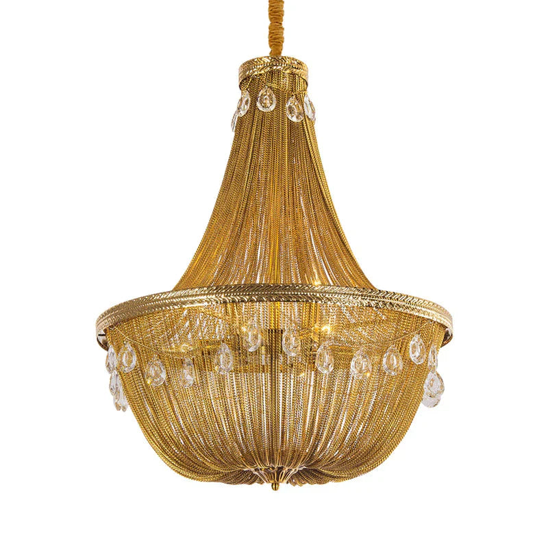 Gold 8 Lights Chandelier Pendant Light Countryside Metal Chain Suspension Lamp For Living Room