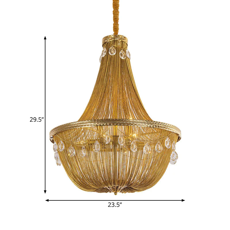 Gold 8 Lights Chandelier Pendant Light Countryside Metal Chain Suspension Lamp For Living Room