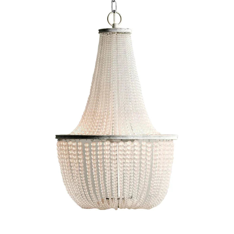 White Beaded Pendant Chandelier Rustic Style Crystal 3 Lights Bedroom Hanging Light Fixture