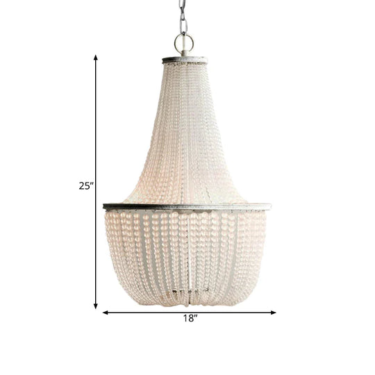 White Beaded Pendant Chandelier Rustic Style Crystal 3 Lights Bedroom Hanging Light Fixture