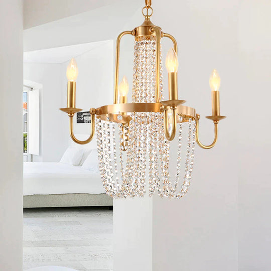 4/6 Lights Chandelier Light Minimalism Candlestick Crystal Hanging Lamp Kit In Gold For Bedroom