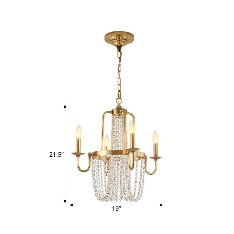 4/6 Lights Chandelier Light Minimalism Candlestick Crystal Hanging Lamp Kit In Gold For Bedroom