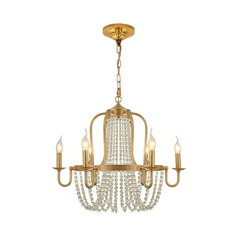 4/6 Lights Chandelier Light Minimalism Candlestick Crystal Hanging Lamp Kit In Gold For Bedroom