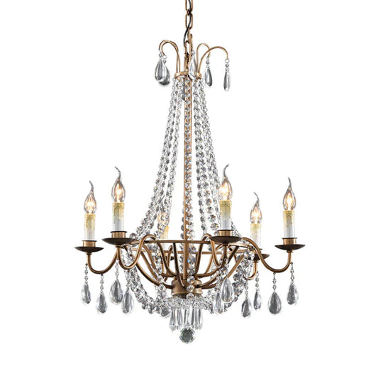 Draping Bead Crystal Chandelier Lighting 6 Lights Corridor Pendant Light Fixture In Brown