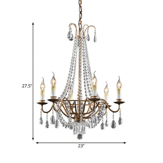 Draping Bead Crystal Chandelier Lighting 6 Lights Corridor Pendant Light Fixture In Brown