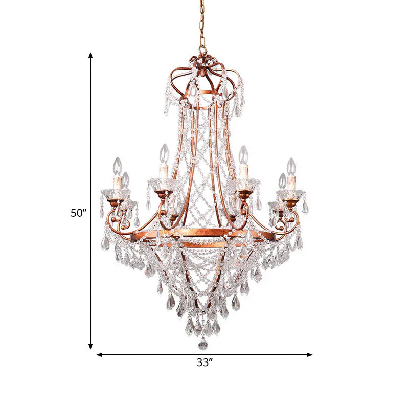 Candle Living Room Chandelier Lamp Countryside Crystal 8 Lights Brass Pendant Ceiling Light