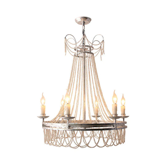 Distressed White 6 Lights Pendant Chandelier Rustic Crystal Candle - Style Suspension Lighting
