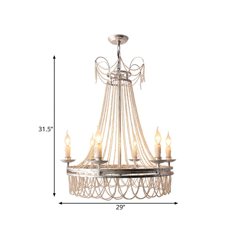 Distressed White 6 Lights Pendant Chandelier Rustic Crystal Candle - Style Suspension Lighting