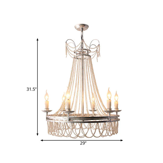 Distressed White 6 Lights Pendant Chandelier Rustic Crystal Candle - Style Suspension Lighting