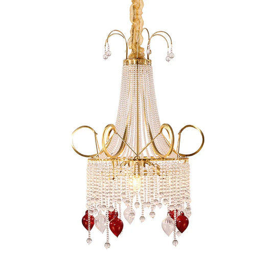 Gold Beaded Chandelier Pendant Light Rural Crystal 4 Lights Living Room Ceiling Hang Fixture