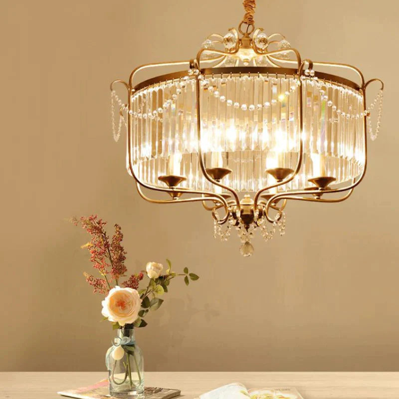 Minimalism Candelabra Ceiling Chandelier 6/8 Lights Crystal Pendant Light Fixture In Gold/Light