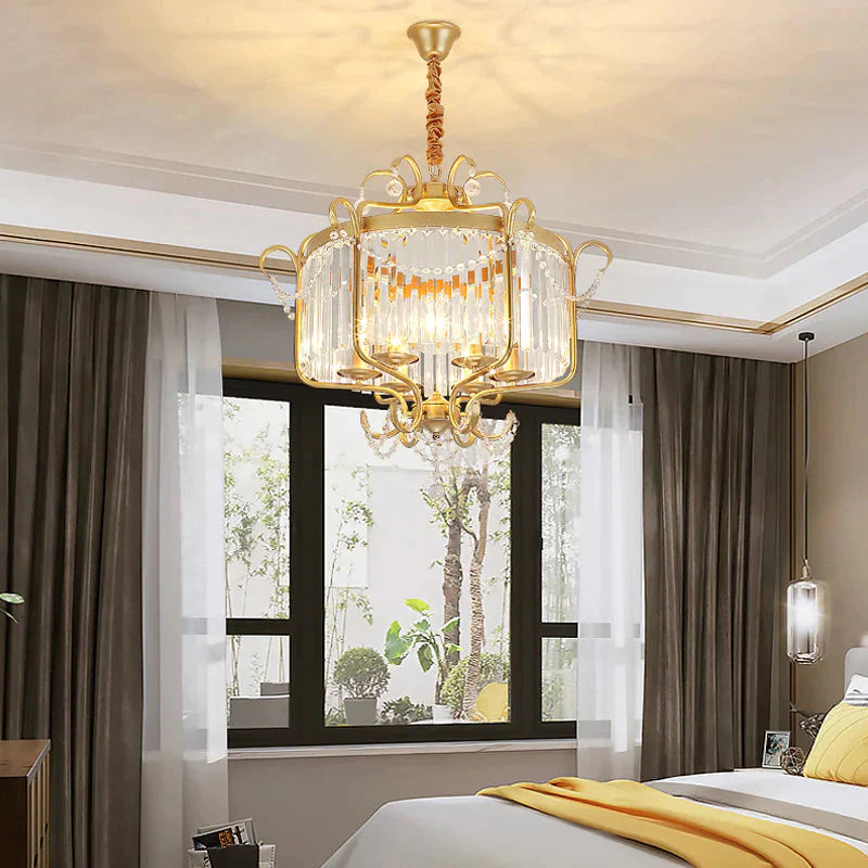 Minimalism Candelabra Ceiling Chandelier 6/8 Lights Crystal Pendant Light Fixture In Gold/Light