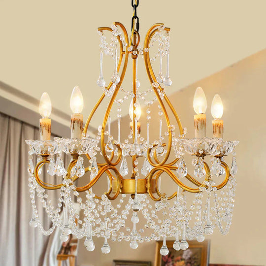 Rustic Candle - Style Chandelier 5 Lights Crystal Suspension Lamp In Gold For Living Room