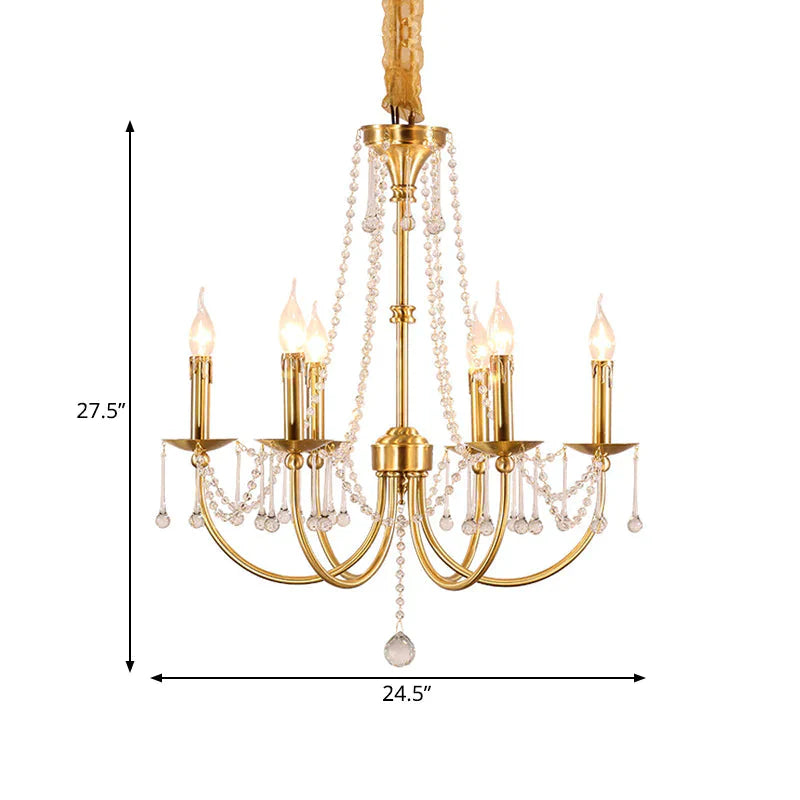 6 Lights Chandelier Lighting Traditional Curvy Arm Crystal Ceiling Pendant Light In Gold