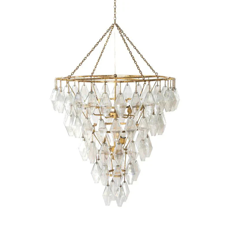 Gold Conical Chandelier Light Rustic Crystal 10 Lights Living Room Suspension Pendant