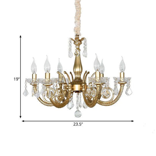 Crystal Gold Chandelier Lighting Scrolled Arm 5/6 Lights Lodge Pendant Light Fixture For Bedroom