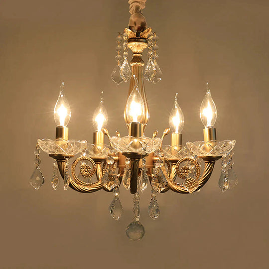 Crystal Gold Chandelier Lighting Scrolled Arm 5/6 Lights Lodge Pendant Light Fixture For Bedroom 5 /