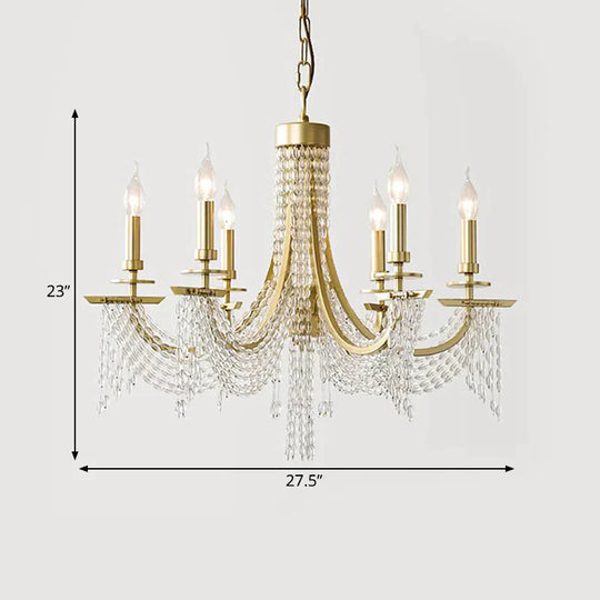 Traditional Candelabra Chandelier Lamp 6/8 Lights Crystal Drop Pendant In Gold For Bedroom