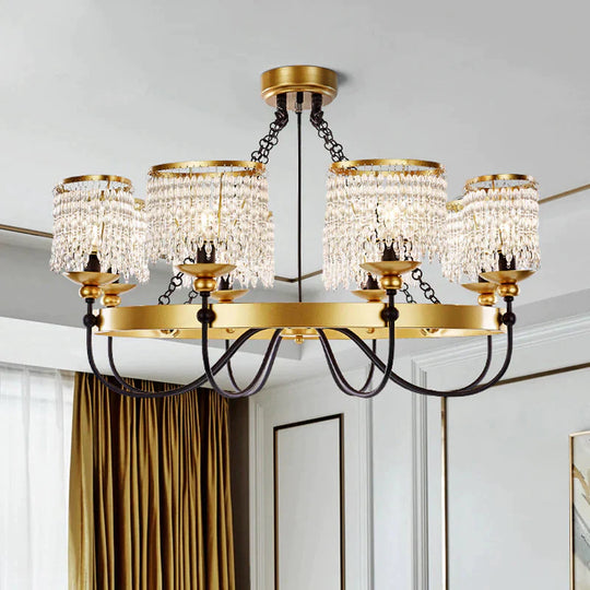 6/8 Lights Crystal Pendant Chandelier Countryside Gold Curving Bedroom Ceiling Suspension Lamp