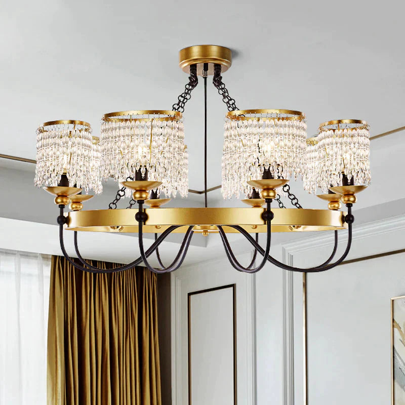 6/8 Lights Crystal Pendant Chandelier Countryside Gold Curving Bedroom Ceiling Suspension Lamp 8 /