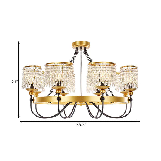 6/8 Lights Crystal Pendant Chandelier Countryside Gold Curving Bedroom Ceiling Suspension Lamp