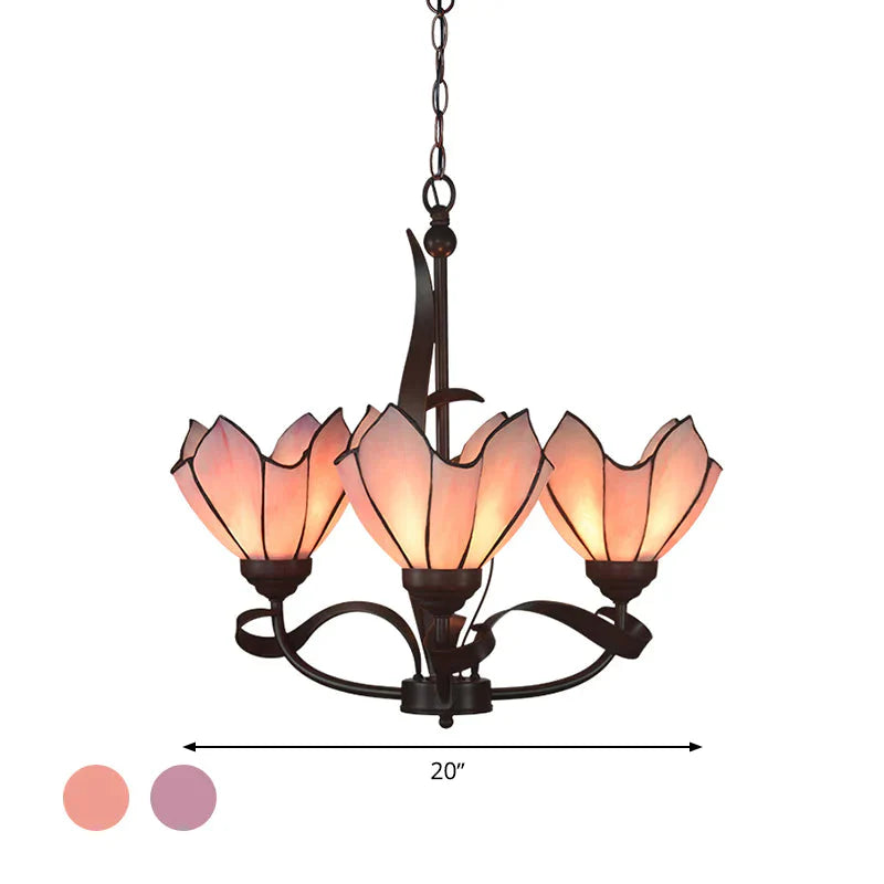 Bronze 3/5 Lights Chandelier Lighting Fixture Baroque Pink/Purple Floral Pendant Shopify Lamp For