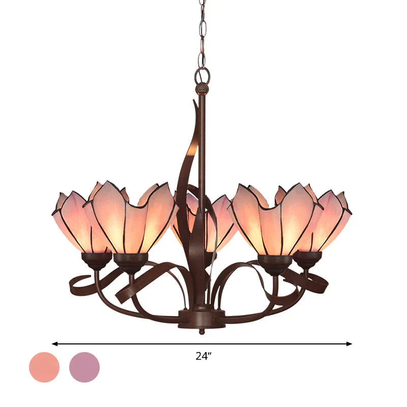 Bronze 3/5 Lights Chandelier Lighting Fixture Baroque Pink/Purple Floral Pendant Shopify Lamp For