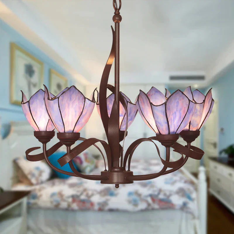 Bronze 3/5 Lights Chandelier Lighting Fixture Baroque Pink/Purple Floral Pendant Shopify Lamp For