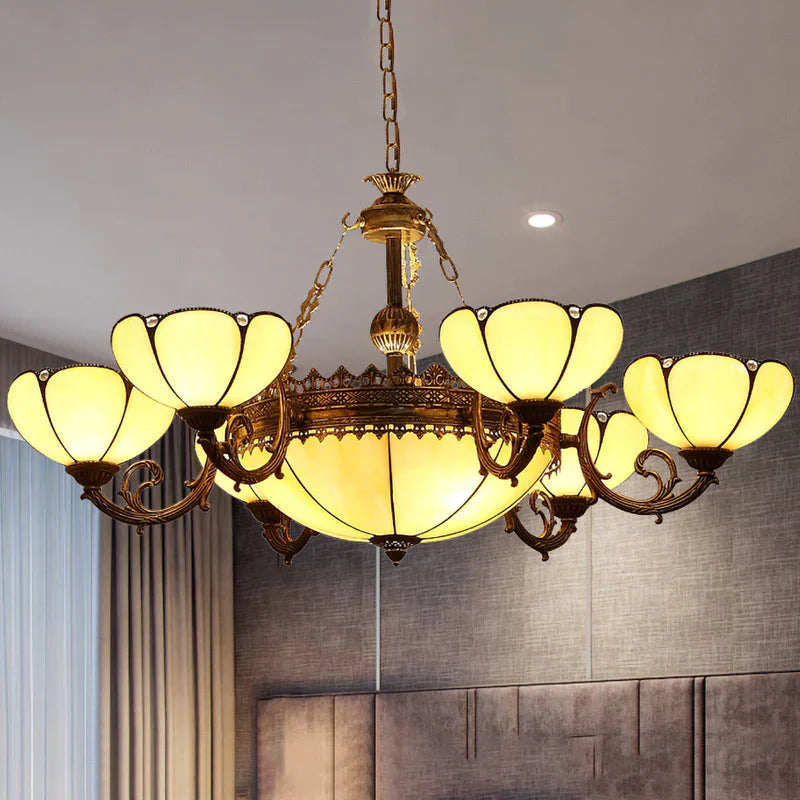 Blossom Yellow Glass Pendant Chandelier Baroque 8 Lights Black Drop Lamp For Bedroom