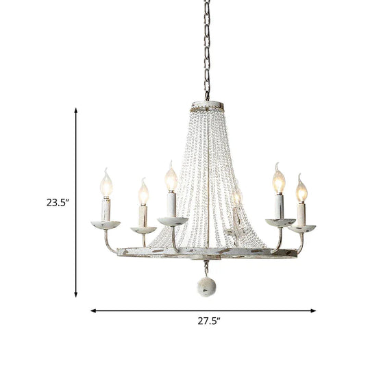 6 Bulbs Beaded Ceiling Chandelier Traditional Crystal Hanging Light Fixture In Distressed White