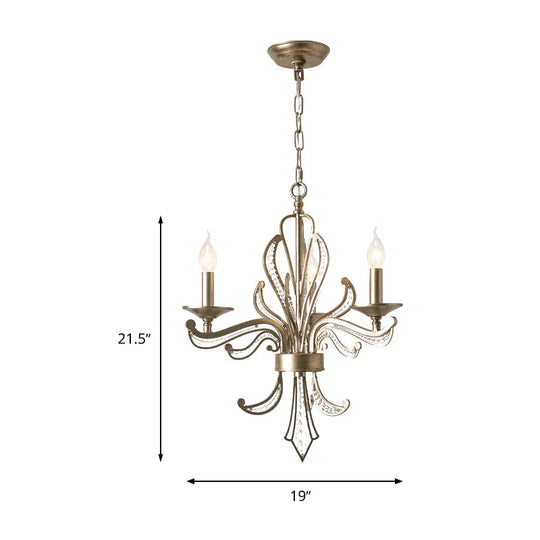 Candle Metal Hanging Chandelier Tradition 3 Bulbs Antique Brass Ceiling Pendant Light With Crystal