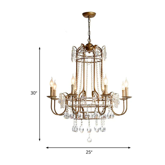 Curved Arm Metal Chandelier Lamp Traditionary 6 Heads Brass Hanging Pendant Light With Clear