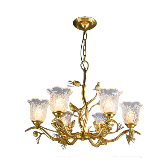 Petal Dining Room Ceiling Lamp Clear Textured Glass 6/8 Bulbs Retro Stylish Chandelier Light