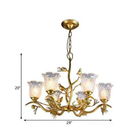 Petal Dining Room Ceiling Lamp Clear Textured Glass 6/8 Bulbs Retro Stylish Chandelier Light