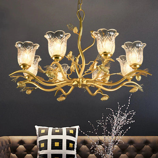 Petal Dining Room Ceiling Lamp Clear Textured Glass 6/8 Bulbs Retro Stylish Chandelier Light