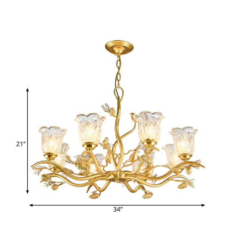 Petal Dining Room Ceiling Lamp Clear Textured Glass 6/8 Bulbs Retro Stylish Chandelier Light