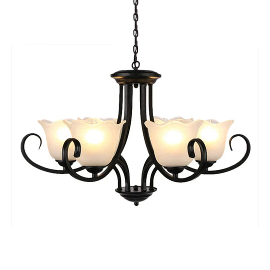 Traditional Frosted Glass Bedroom Chandelier Pendant 4/6/8 Light In Black