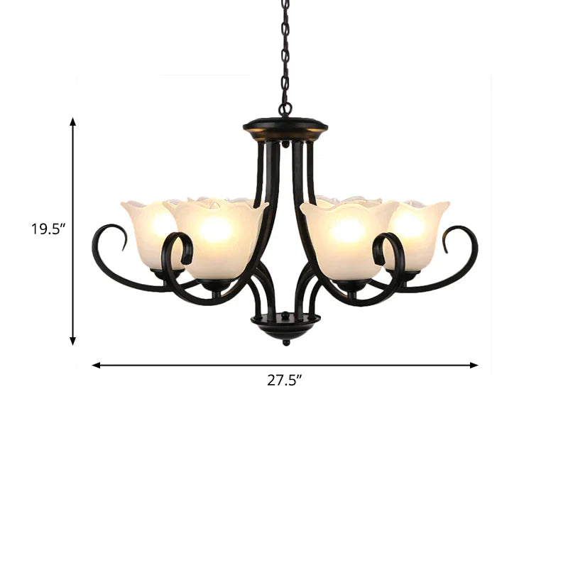 Traditional Frosted Glass Bedroom Chandelier Pendant 4/6/8 Light In Black