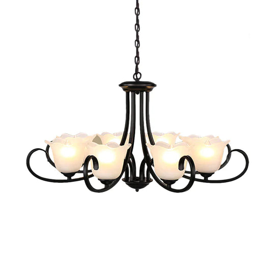 Traditional Frosted Glass Bedroom Chandelier Pendant 4/6/8 Light In Black