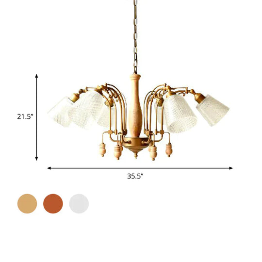 Tapered Bedroom Pendant Chandelier Traditional Opal Etched Glass 6 Lights White/Red/Brown Hanging